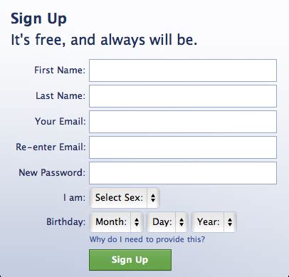 sign up for facebook account
